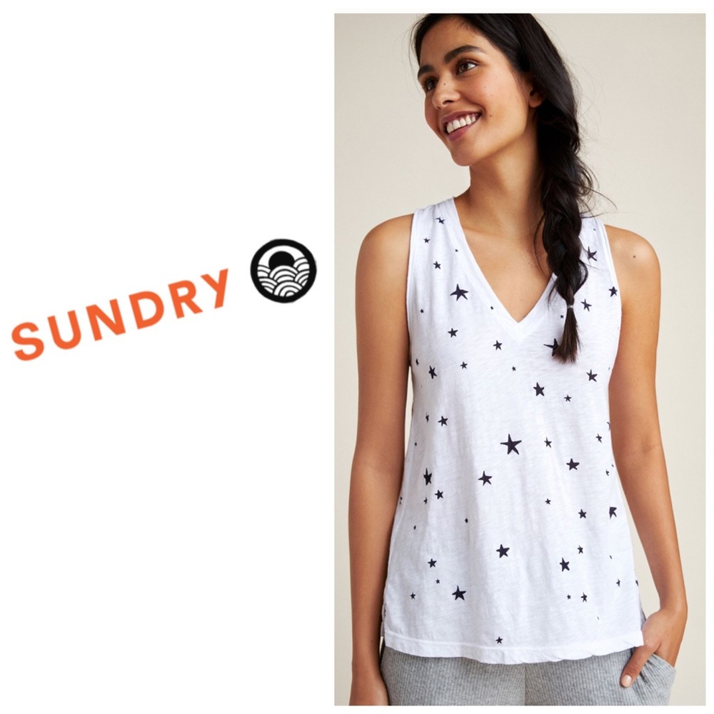 NWT SUNDRY WHITE Falling Stars V Neck Tank SZ 0